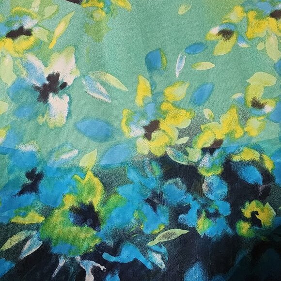 ONE WORLD Blue Green Floral Chiffon Pull On Long Maxi Skirt Womens Size M Medium - Picture 2 of 6